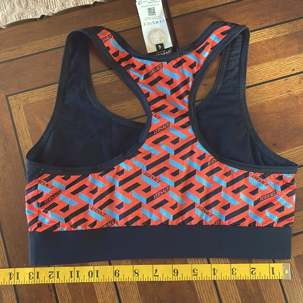 VERSACE NWT LA GRECA SIGNATURE ACCENT SPORTS BRA, BLACK/ORANGE, SIZE 4 (LG) - Picture 8 of 15